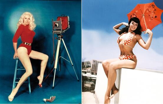 <p>Ляво - автопортрет на Бъни Йегър; дясно - иконична пин-ъп фотография на прочутата Бети Пейдж</p>