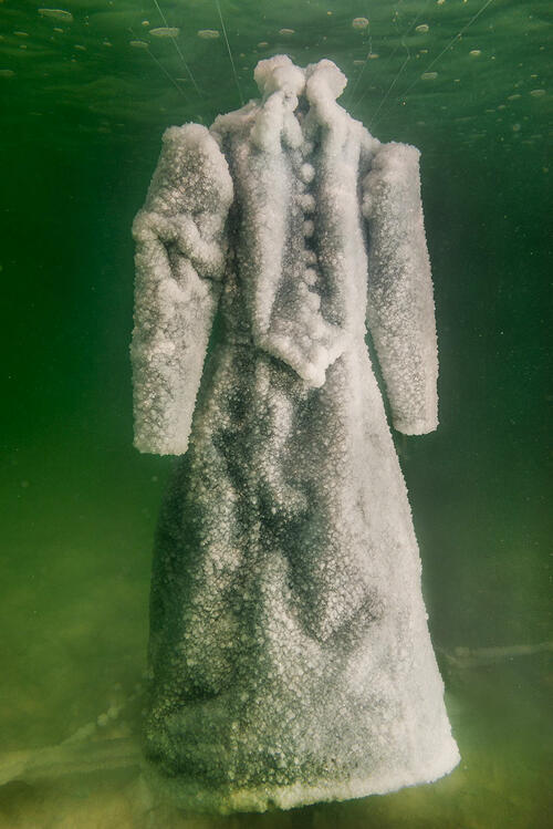 Артист оставя рокля в Мъртво море за 2 години и тя се превръща в блестящ, покрит със сол шедьовър