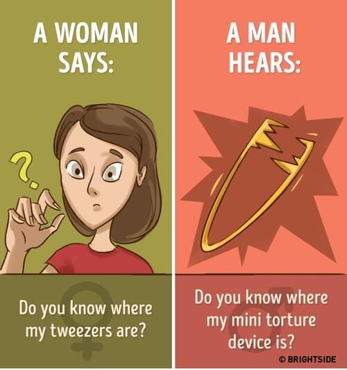 Илюстрации ни показват колко голяма е разликата между това, което жената казва и това, което мъжът чува