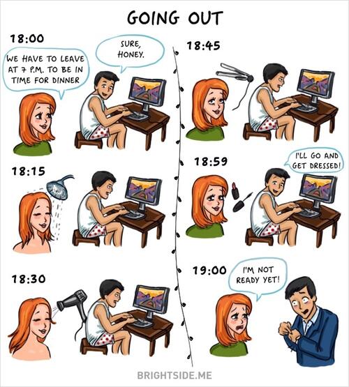 Разликите между мъжа и жената, представени в забавни илюстрации