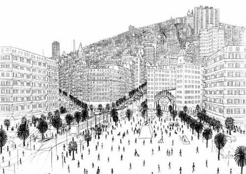 Това е градът Урвил - той съществува единствено в ума на художника аутист Жил Трехин, но скиците с гледки от него са изложени в много истински градове по света. Трехин е нарисувал над 300 скици на въображаемото място.