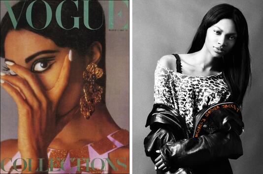 Дониал Луна - първата афроамериканкa на корица на Vogue (1966); дясно - Наоми Кембъл 