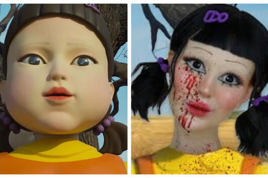Грим идея за Хелоуин: Куклата убиец от сериала Squid game