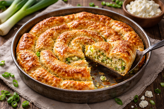 Вкусна баница с праз лук, яйца и сирене – домашна класика