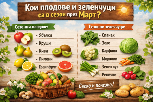 Кои плодове и зеленчуци са в сезон през март?