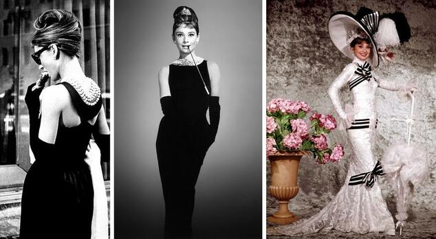 Одри Хепбърн е една от вечните модни икони в Холивуд, така че присъствието ѝ с два тоалета от различни филми едва ли ще учуди някого. Всеизвестният тоалет вляво е от "Закуска в Тифани", а уникалната рокля с панделка вдясно е донесла Оскар за костюмен дизайн на лентата, в която се появява - "Моята прекрасна лейди", 1964 г. 