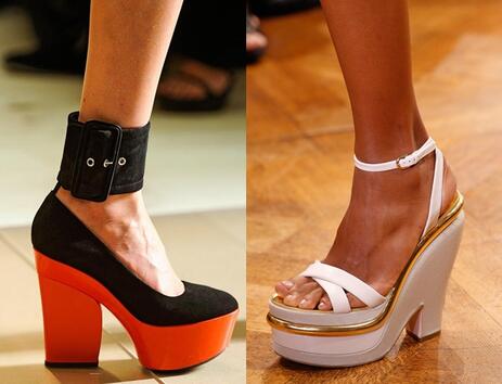 Обувките със стабилна, но ексцентрична платформа ще се разхождат по улиците тази година. Намираме сходство в предложенията на Nina Ricci и Celine, чиито серии представят пролетни сандали с "разрязана” платформа.