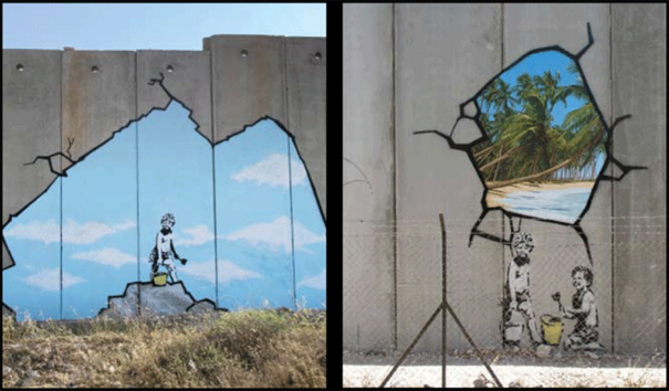 Идилични 3D графити, с които Banksy показва какво трябва да има зад военната стена в Палестина